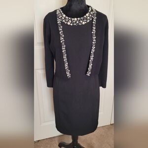 Calvin Klein Black Sheath Dress Pearl Necklace Sweater Cover Up Size 4P